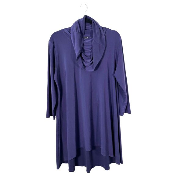 Sympli Mock Neck 3/4 Sleeve Tunic Blouse Mini Dress Plum Purple Size 16 - Picture 1 of 4